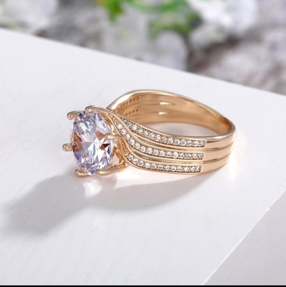 Gold 2.50ct CZ Stone Diamond Ring Multilayered Stacked - Picture 1 of 7